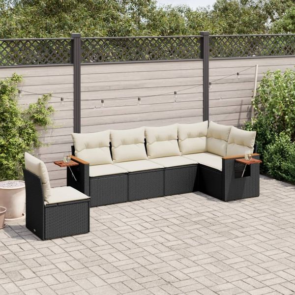 vidaXL 6-tlg. Garten-Sofagarnitur mit Kissen Schwarz Poly Rattan 3226854