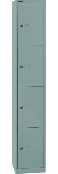 Bisley Garderobenschrank Office mit Schloss aus Stahlblech, 4 Fächer - Spind abschließbar für Sportzeug, Kleidung & Co. - Tiefe: 30,5 cm - Farbe: silber, CLK124-355