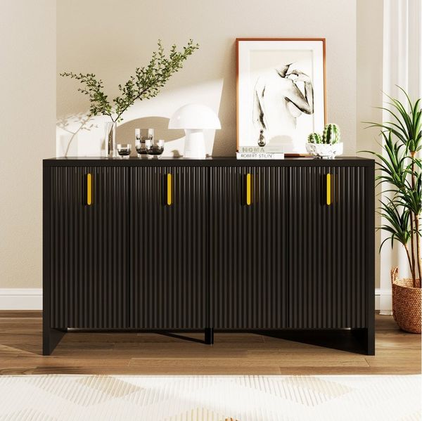 Merax Sideboard mit vier Türen und verstellbaren Einlegeböden, Kommode mit Metallgriffe,Wohnzimmerschrank,Buffet,B:140cm