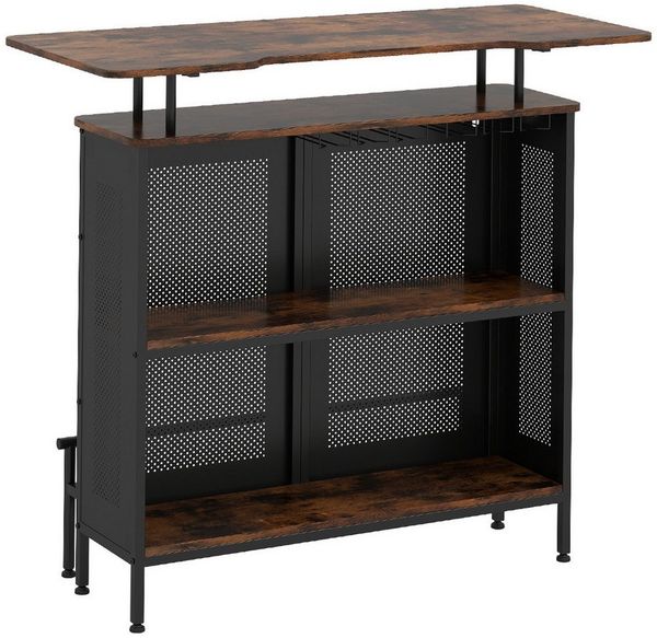 COSTWAY Bartisch, Esstisch, mit Stauraum & Fußstütze, 120x50x106,5cm, braun
