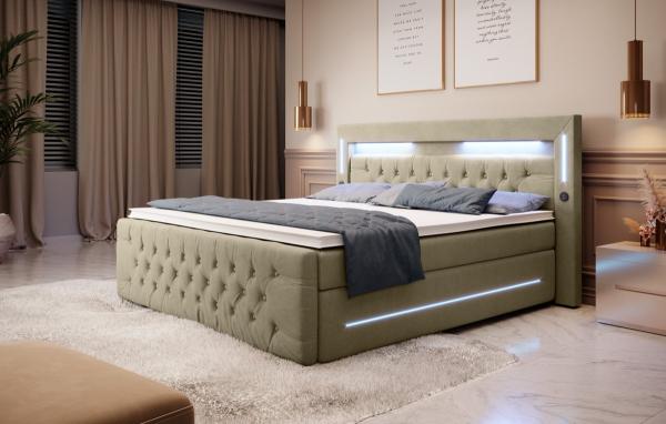 Boxspringbett Moonlight mit LED, USB und Stauraum 180x200 Beige H2