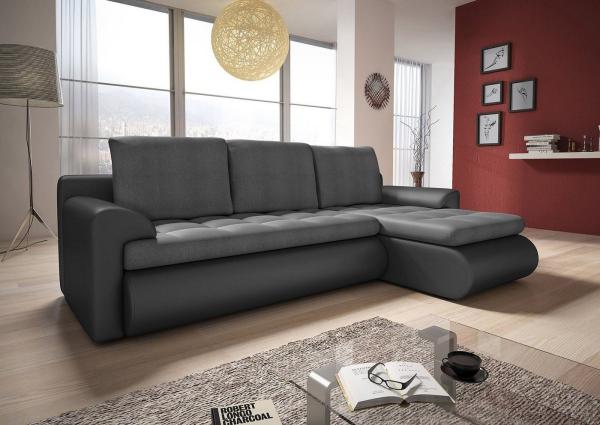 Ecksofa Santi mit schmutzabweisender Stoff - Polsterecke L-Form, Schlafsofa mit Bettkasten, Sofa mit Schlaffunktion, Couch (Grau + Grau (Madryt 195 + Trinity 14), Ecksofa Rechts)