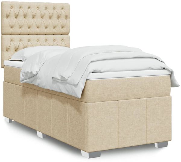 vidaXL Boxspringbett mit Matratze Creme 90x200 cm Stoff 3291563