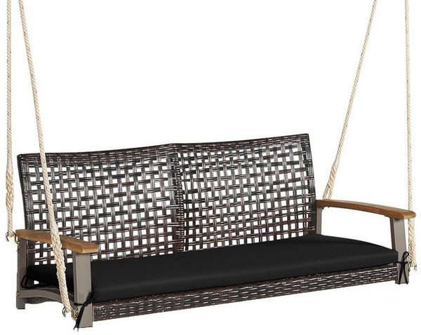 COSTWAY Hollywoodschaukel, 2-Sitzer, Schaukelbank Rattan mit Kissen, 360kg