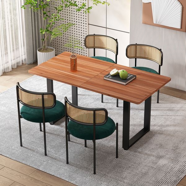 Samt Esszimmerstuhl Set 4 Stück mit Rattan Rückenlehne, Metallbeinen, ergonomischer Form, moderner Küchenstuhl Essstuhl