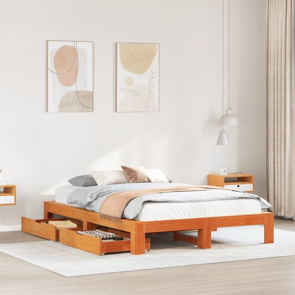 vidaXL Massivholzbett ohne Matratze Wachsbraun 150x200 cm Kiefernholz 3308998