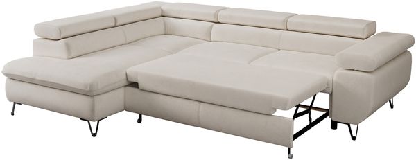 Mks Möbel 'Peter L-form' Ecksofa mit Bettfunktion, Bettkasten & einstellbaren Kopfstützen, Hellbeige, Mikrofaser, mit Topper, links Bild 6