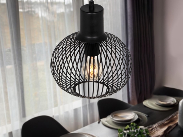 Kleine LED Pendelleuchte mit Gitter Lampenschirm Schwarz, Ø 23cm