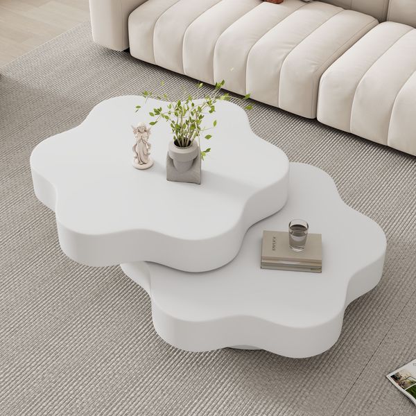 Blumen Couchtisch Weiß Drehbar 360 Grad Doppelkörper Design Möbel Wohnzimmer Tisch