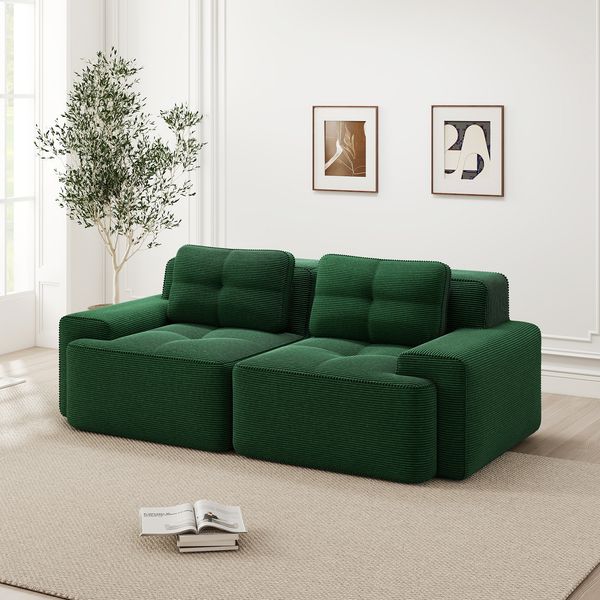 Modulares Sofa aus Cord mit Tiefsitz, grün