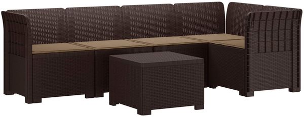 vidaXL 5-Sitzer Gartensofa mit Kissen Rattan-Look PP Braun 3444076