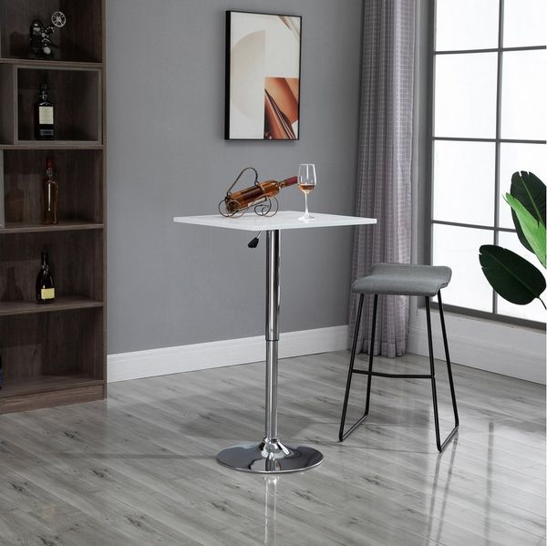 HOMCOM Bartisch Höhenverstellbar, kratzfeste Füße (Küchentisch für Wohnzimmer, Esszimmer, 1-St, Esstisch), 360° drehbar, Weiß