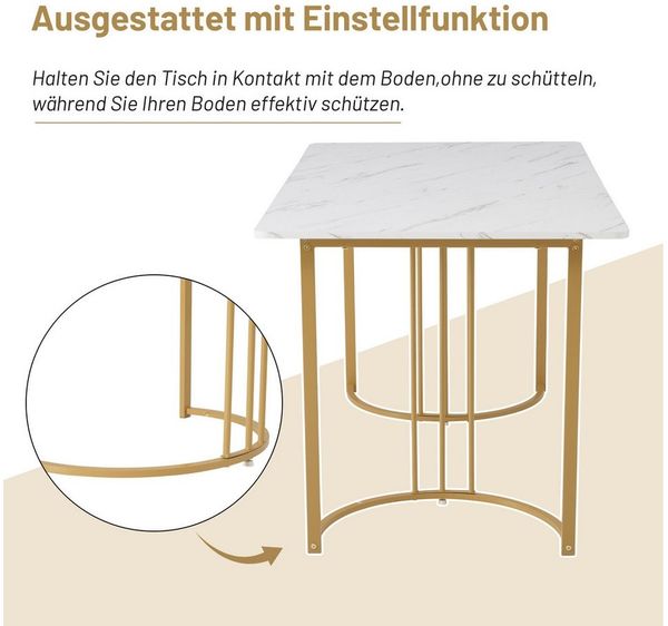 MODFU Essgruppe Esstisch mit Samt-Hohlsesseln, (Esstisch- und Stuhlset (5-teilig), moderne Metall-Tischbeine, 4 Samt-Hohlsessel in Creme, für Esszimmer & Restaurant, elegant, komfortabel & stabil, 5-tlg), Esstisch mit Design-Tischbeinen, Samt-Hohlsesseln