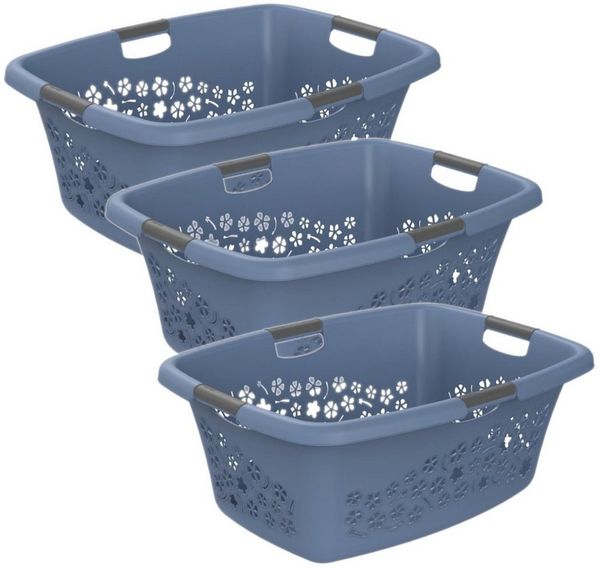 ROTHO Wäschekorb Flowers 3er-Set Wäschekorb 50l, Kunststoff (PP) BPA-frei (Wäschekorbset, 3er-Set), belastbare Tragegriffe