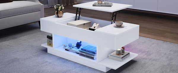 Kommode 98x45x40 cm, höhenverstellbar bis 54,5 cm, Hochglanz Weiß mit LED