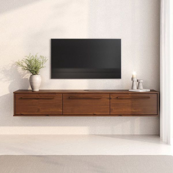 IDIMEX Lowboard TECCA, Hängekonsole mit 3 Klappen Massivholz Mid Century Stil Kastanie Finish