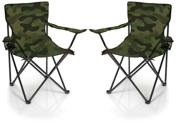 BigDean 2x Faltstuhl TARNMUSTER Camouflage Campingstuhl Anglerstuhl mit Getränkehalter & Tragetasche - Anglersessel klappbar - Klappstuhl Gartenstuhl Faltstuhl Relaxsessel Angelsessel faltbar