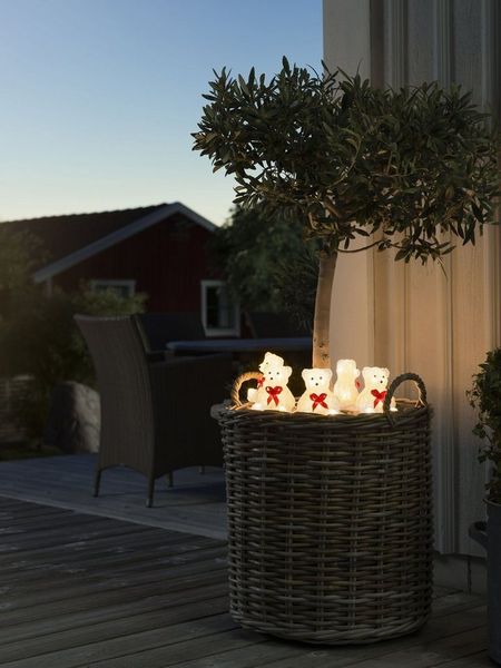 LED Lichterkette Acryl Bären mit Schleife - 5 Leuchtfiguren - 40 warmweiße LED - Trafo - für Außen