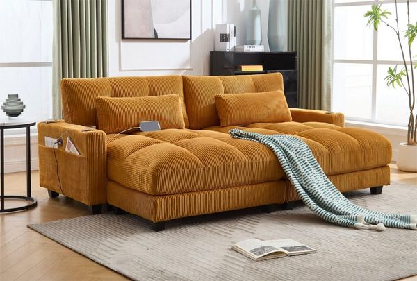 LVHOM Polsterliege Ottomane/Loungesofa/Polsterbett/Daybett/Gästebetten/Schlafsofa (USB/Typ C-Ladeanschlüssen, Seitentaschen, Getränkehalter, modularer Flexibilität Palmen Sessel, links & rechts tauschbare Armlehnen, Schlaffunktion, Platzsparend, 2-St, ...