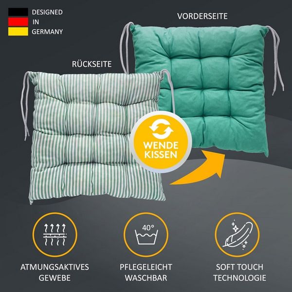 LILENO HOME Stuhlkissen - Wende Sitzkissen für Gartenstuhl oder Küchenstuhl 40x40x6 cm, Bequeme Indoor u. Outdoor Stuhlauflage als Stuhl Kissen Türkis-Grün