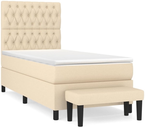 vidaXL Polsterbett mit Matratze Creme 90x190 cm Stoff