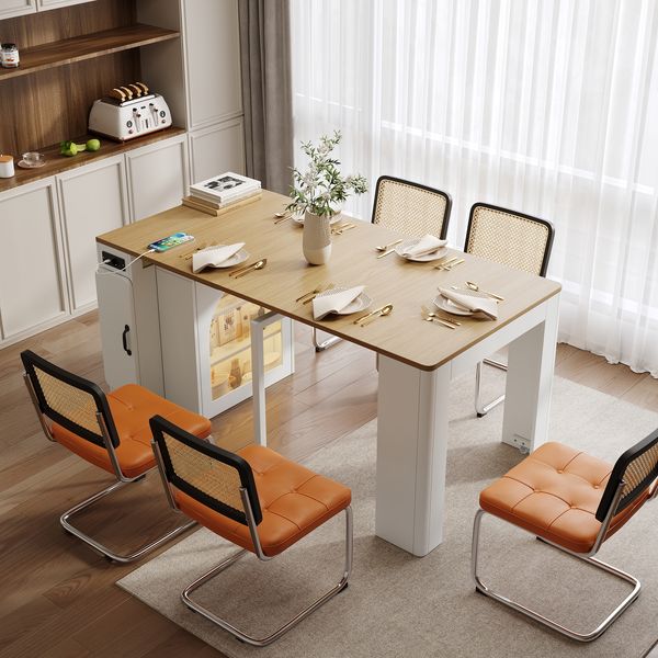 Tisch 83x39,6/79,6/119,6/149,6x77 cm, ausziehbar, mit LED, USB/Type-C und Riffelglas