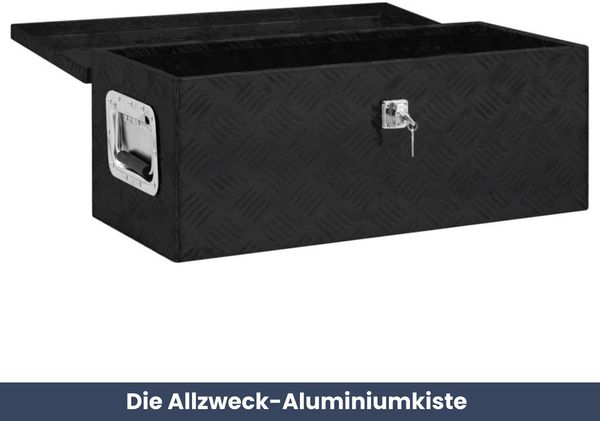 Aluminiumbox mit Deckel - Abschließbar | Alubox Deichselbox Alu Anhängerbox Werkzeugkiste Metall Transportbox Metallkiste, 70x31x27cm Schwarz Bild 2