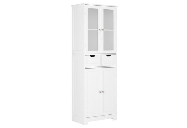 HOMECHO Hochschrank Badezimmerschrank Badschrank mit 4 Türen 2 Schubladen Weiß Bild 5