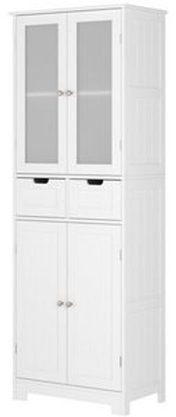 HOMECHO Hochschrank Badezimmerschrank Badschrank mit 4 Türen 2 Schubladen Weiß Bild 6