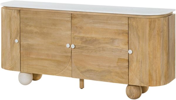 Sideboard Mango 180x40x80 natur lackiert / Marmor weiß FLORENZ #121