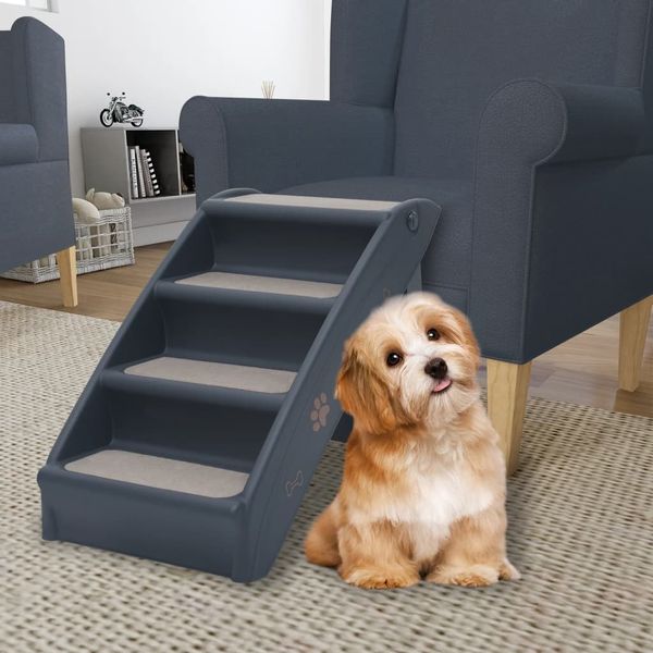 vidaXL Hundetreppe mit 4 Stufen Klappbar Dunkelgrau 171172
