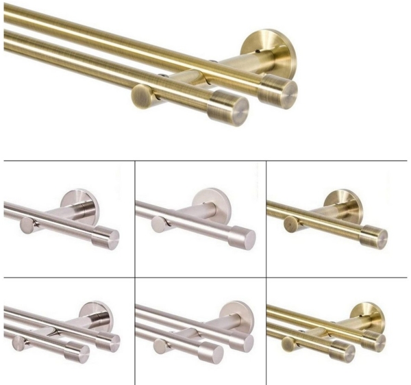 MDEKOR Gardinenstange komplette Ø 16 mm mit Endkappen, kürzbar, Wandmontage, 2-läufig, 120 cm Antik Gold