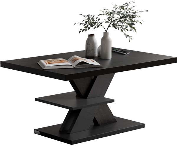 CASARIA® Couchtisch Detroit Schwarz 90x60x45cm 2 Ablagen Holz Wohnzimmertisch