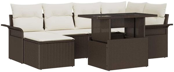 vidaXL Garten-Sofa-Set mit Kissen mit Speicher 7 pcs Braun Poly Rattan 3357051