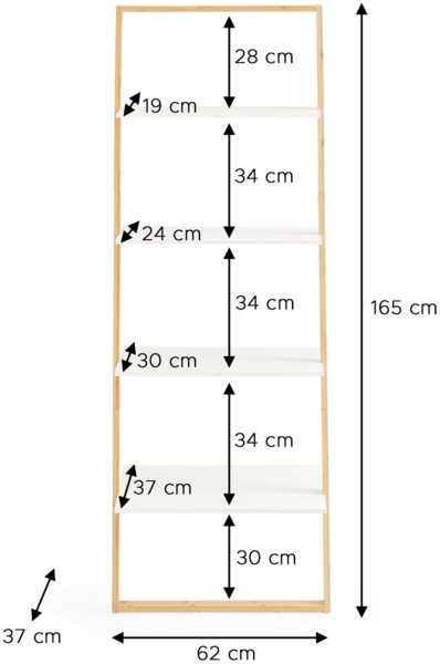 Homes & Jones Leiterregal Jasper 60x36,5x165 cm in Weiß - Design Regal mit 4 Ablagen aus Massivholz - Dekoregal für Wohnzimmer, Schlafzimmer & Flur - platzsparend & funktional Bild 3