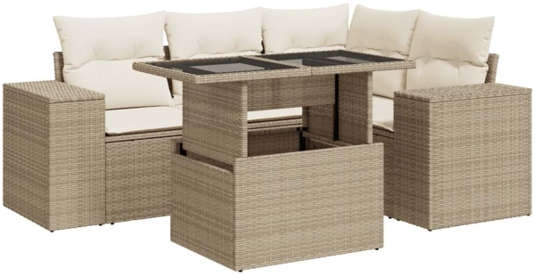 vidaXL 5-tlg. Garten-Sofagarnitur mit Kissen Beige Poly Rattan 3326789