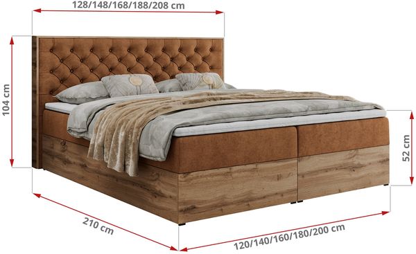 Boxspringbett mit Multipocket-Matratze und Zwei Bettkästen, Doppelbett mit Stauraum - ALBERO 3 - 160 x 200 cm - Orange Stoff - H3 Bild 6