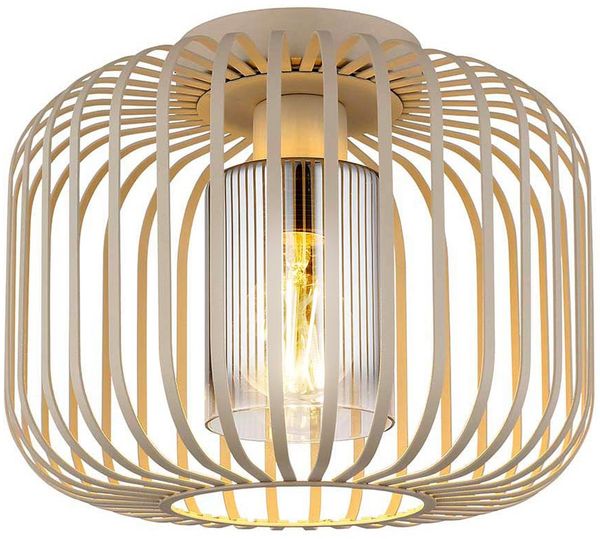 LED Deckenleuchte, Rauchglas, Metallstäbe, sand, D 28 cm