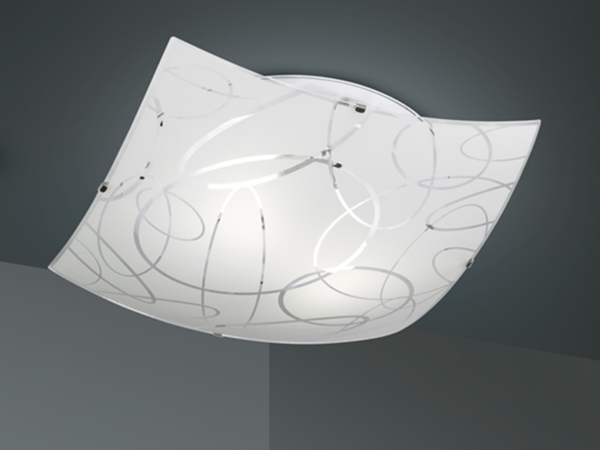 Eckige LED Deckenleuchte DIMMBAR Glas mit modernem Dekor, Quadrat 40cm