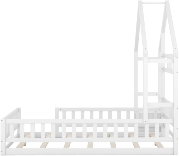 Merax Kinderbett 140x190cm Massivholzbett Hausbett mit Nachttisch und Lattenrost, weiß Bild 6