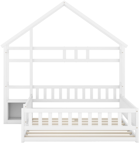 Merax Kinderbett 140x190cm Massivholzbett Hausbett mit Nachttisch und Lattenrost, weiß Bild 5