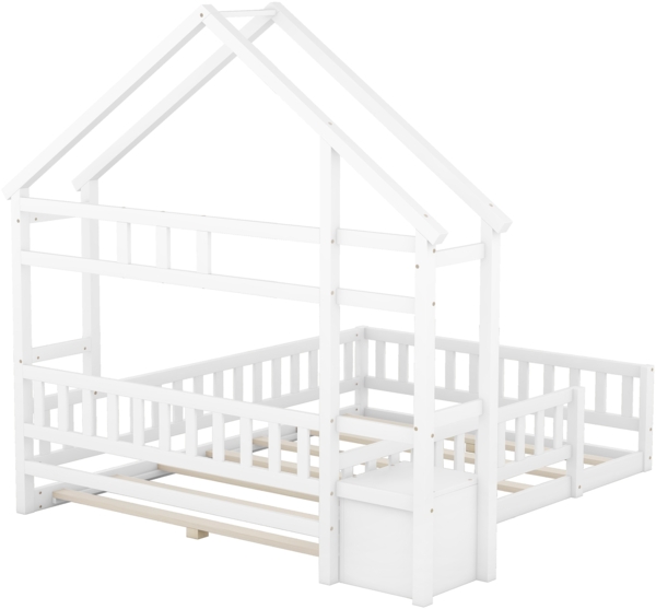 Merax Kinderbett 140x190cm Massivholzbett Hausbett mit Nachttisch und Lattenrost, weiß Bild 7