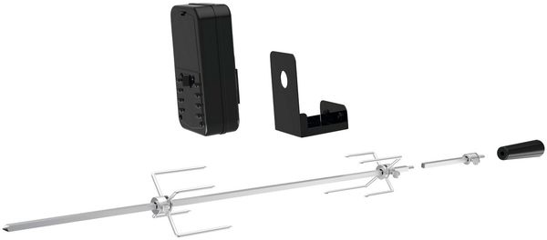tepro Universal Grillspiess-Set für Batteriebetrieb aus Edelstahl mit 2 Fleischklammern, Handgriff und Verlängerung, Maße ca. 92 x 10 x 12 cm