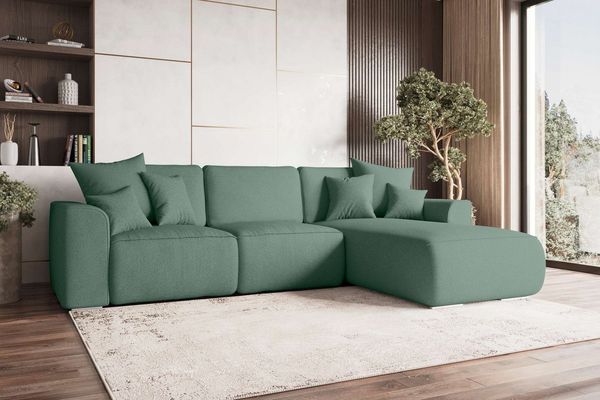 99rooms Gusto Ecksofa Strukturstoff NEVE Salbeigrün Rechts mit Schlaffunktion