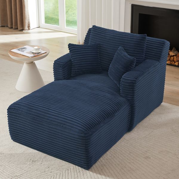 Chaiselongue Sofa 82cm×100cm×166cm aus Cord in Blau – komfortabel gepolstert, vielseitig nutzbar für Wohnzimmer, Büro und Apartment