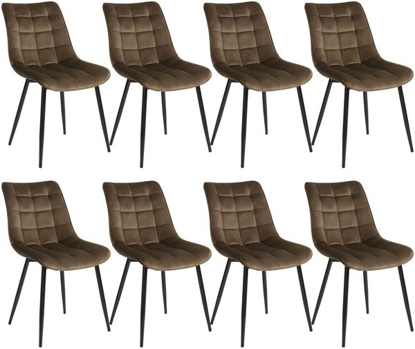 WOLTU Esszimmerstühle 8er Set, für Wohnzimmer Küche Esszimmer, Küchenstühle gepolstert mit Rückenlehne, Sitzfläche aus Samt, mit Metallbeinen, bis 150 kg belastbar, Braun