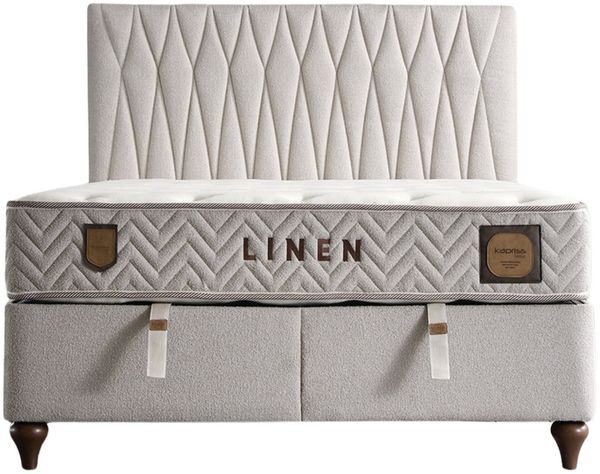 Villa Möbel Boxspringbett Linen (Bett Set (mit Matratze), Liegefläche 160x200), Bettkasten mit XXL Stauraum und Gasdruckfedern für einfache Handhabung