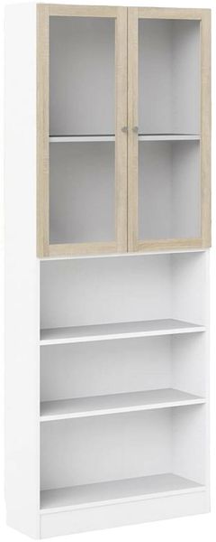 Dmora Bücherregal Chedeng, Büroregal, Mobiler Buchhalter, Bücherbrett, 79x28 h203 cm, Weiß und Eiche