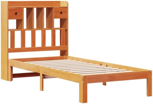 vidaXL Massivholzbett mit Regal ohne Matratze Wachsbraun 75x190 cm 3322611 Bild 3