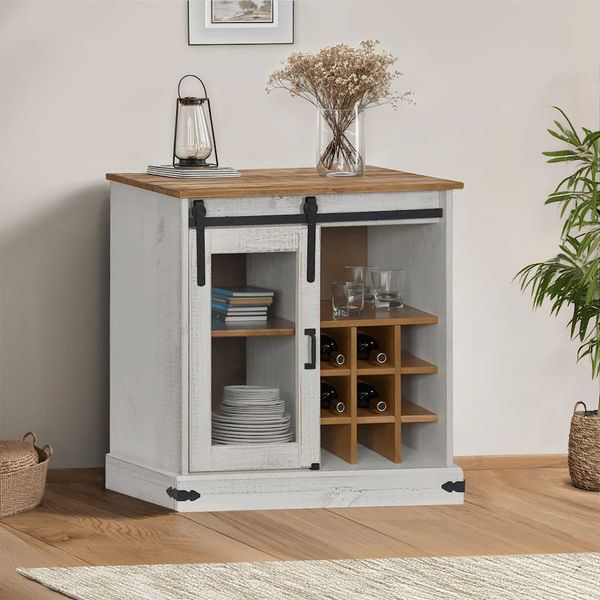 vidaXL Sideboard HALDEN mit Schiebetür Weiß 80x40x80 cm Massivholz 4018422